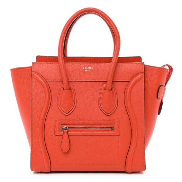 Celine Handbags - CELINE Drummed Calfskin Micro Luggage Vermillion Orange